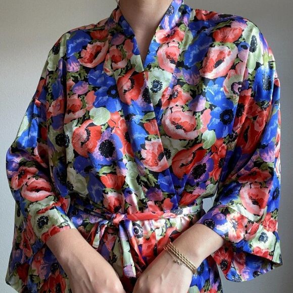 Vintage 90s Gold Label Victoria Secret Floral Satin Night Gown Robe Sz M - Picture 10 of 10